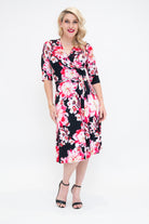 wrap dress in knee length   with 3/4  sleeve 