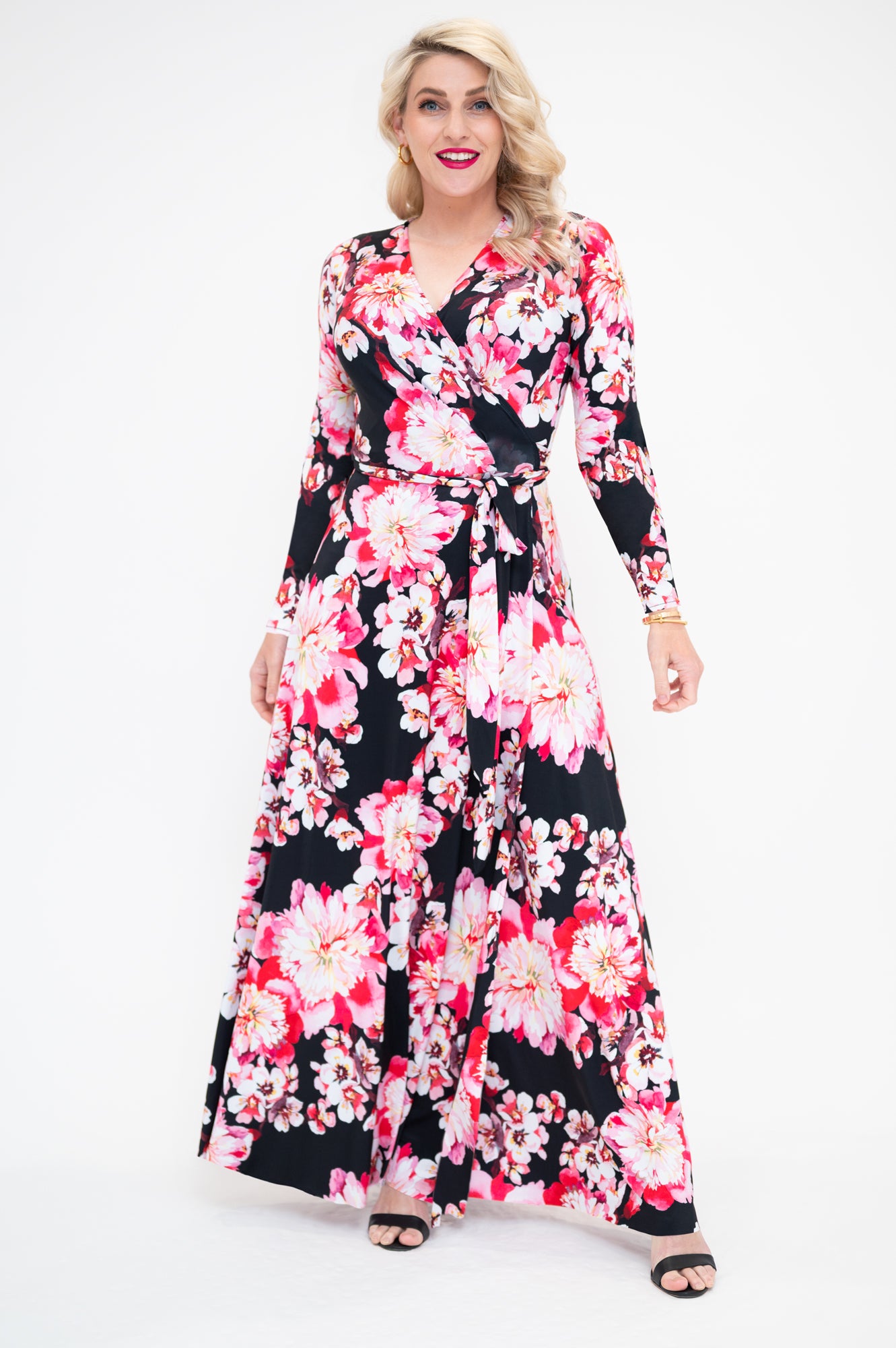 wrap dress in maxi length   with winter  sleeve 