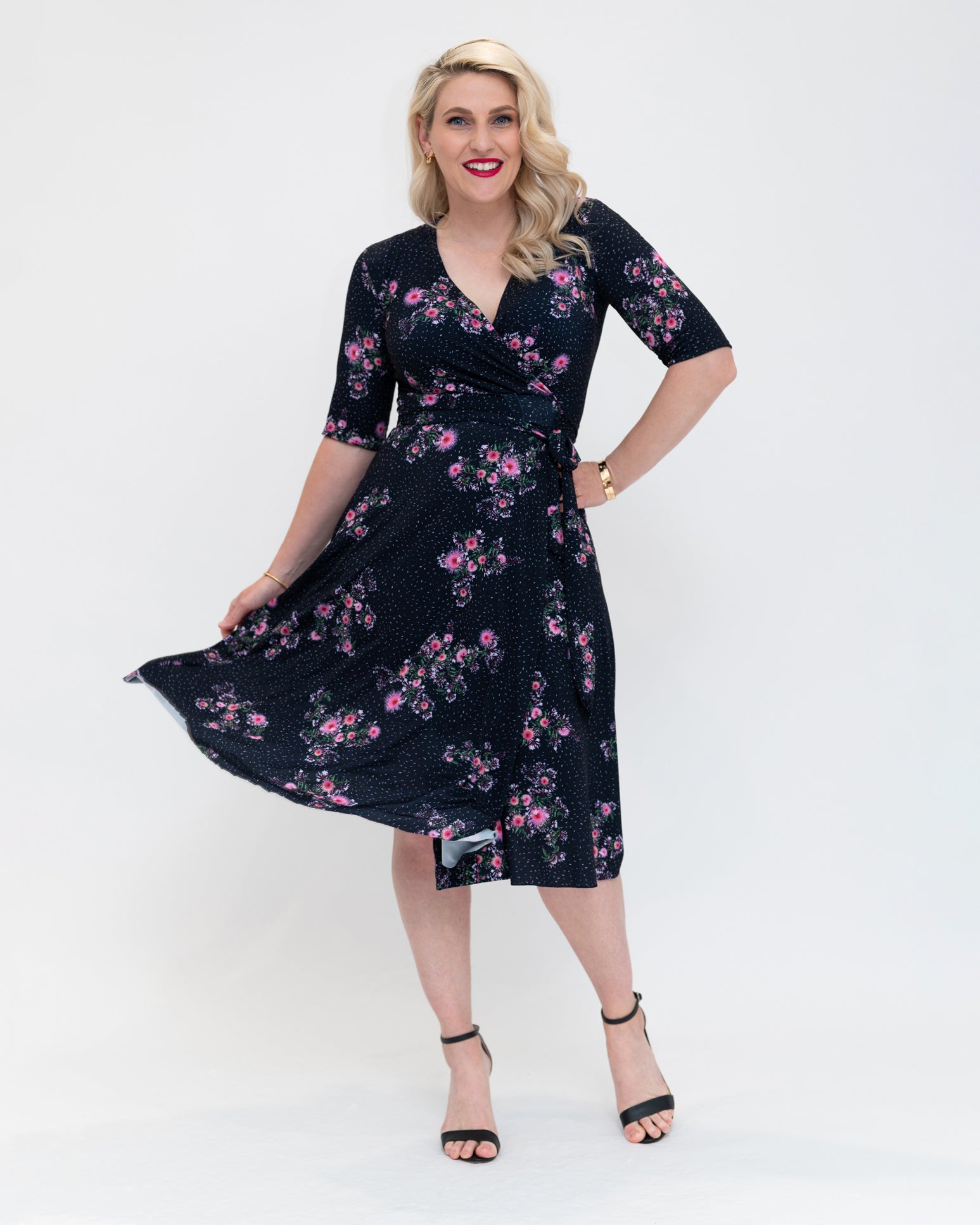 Jasmine inspired wrap dress knee length   3/4 sleeve  